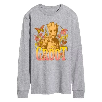 Мужская футболка с длинным рукавом и графическим рисунком Guardians of the Galaxy Groot Florals athletic heather