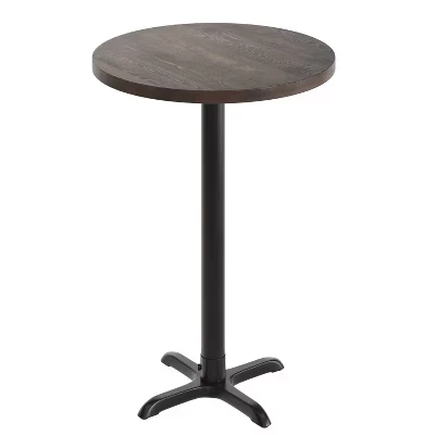 Коммерческая столешница Bennett Round из массива дерева для помещений с высотой перекладины 22 x 22 дюйма из стойкого к коррозии чугуна X-образной формы