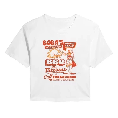 Женская укороченная футболка с рисунком Boba Bbq, белая