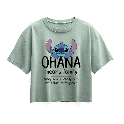 Ohana Means Family-Футболка свободного покроя для девочек с коротким рукавом и графическим принтом seafoam