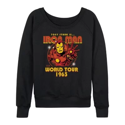 Женская футболка в стиле Iron Man Band, легкая французская махровая рубашка с широким вырезом и длинным рукавом, черная с графическим рисунком