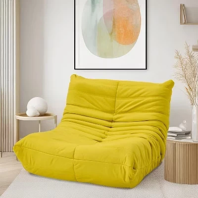 Кресло-мешок Togo Sofa, 28D пена с эффектом памяти, легко моется и переносится, Высококачественная искусственная кожа, Легкий напольный диван для гостиной, спальни, желтый