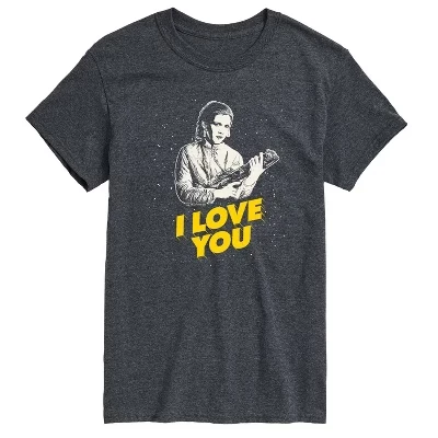 Мужская футболка с изображением принцессы Леи на день святого Валентина I Love You и коротким рукавом heather charcoal