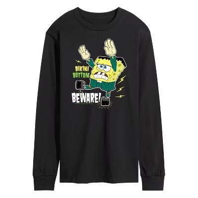 Мужская футболка Bikini Bottom Beware с длинным рукавом и рисунком, черная