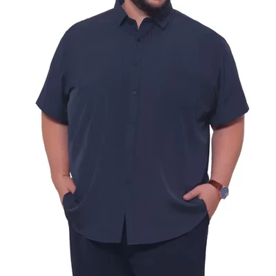 Мужские деловые рубашки Big & Tall с нагрудным карманом и коротким рукавом на пуговицах темно-синего цвета