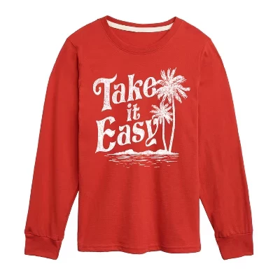Футболка с длинным рукавом и рисунком Take It Easy Trees красного цвета