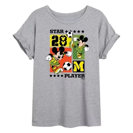 Женская футболка оверсайз Disney Mickey Soccer с принтом, меланжевый серый