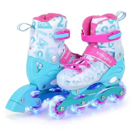 Детские ролики Costway Babyjoy с подсветкой, сине-розовые