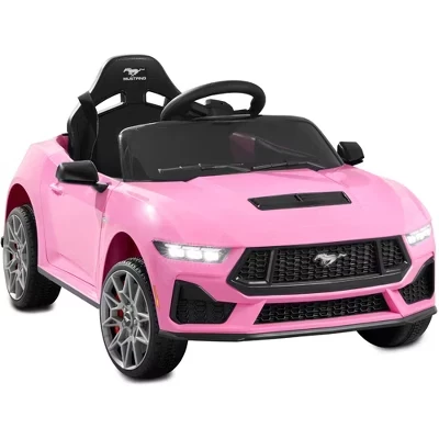 Детский электромобиль Ford Mustang с официальной лицензией на 12 В, с дистанционным управлением, светодиодной подсветкой розового цвета