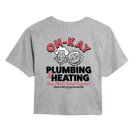 Женская укороченная футболка Home Alone Ohkay Plumbing, серый меланж