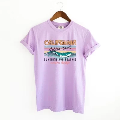 Женская футболка California Golden Coast с коротким рукавом, окрашенная в цвет орхидеи