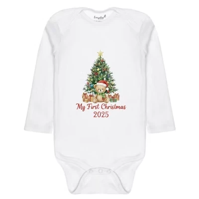 Рождественская коллекция My First Christmas 2025 Teddy Tree Baby Onesie – Боди с праздничным рисунком белого цвета