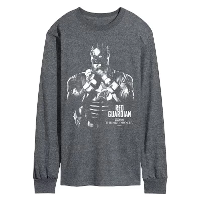Мужская футболка с длинным рукавом Thunderbolts Red Guardian Silhouette и графическим рисунком heather charcoal