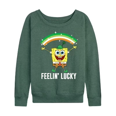 Женская легкая французская махровая рубашка Lucky Rainbow с широким вырезом и длинным рукавом с графическим рисунком heather juniper