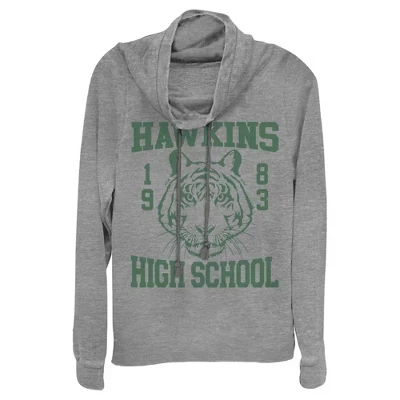 Женская толстовка с капюшоном Hawkins High School Tiger 1983 для юниорок серый вереск