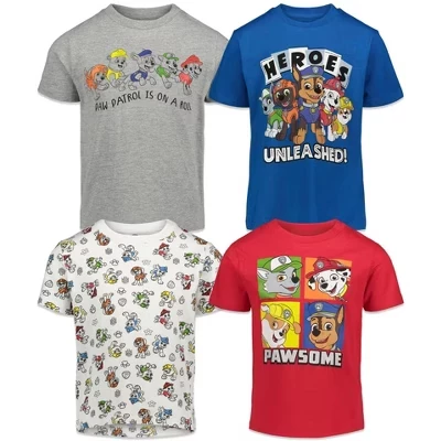 Футболки Paw Patrol Rocky Zuma Rubble из 4 упаковок от маленького ребенка до большого ребенка разноцветные