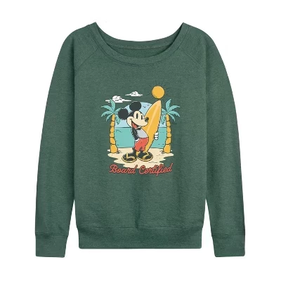 Женская легкая французская махровая рубашка Mickey с широким вырезом и длинным рукавом, сертифицированная Board, с графическим рисунком heather juniper