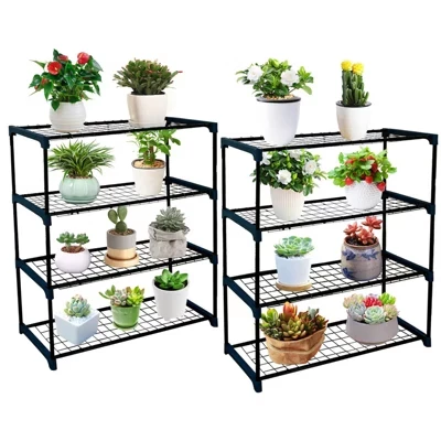 Plant Greenhouse Shelves,4 Tier 2 Pack Plant Display Rack Shelf Stand w/ 72lbs Weight Capacity,Portable Rustproof Metal Shelf Plant Stand Rack 40.55*12.99*4.72 in