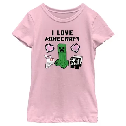 Детская футболка Minecraft Love and Mobs, светло-розовая
