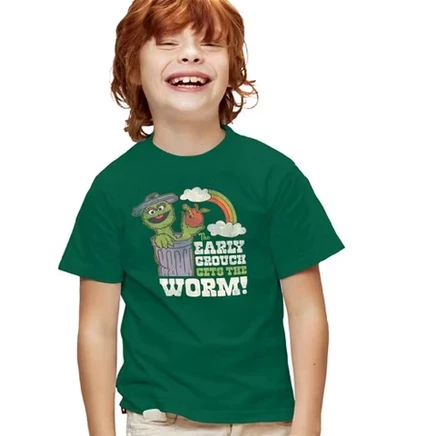 Винтажная футболка для мальчиков Oscar, Early Grouch Gets The Worm зеленого цвета от hunter
