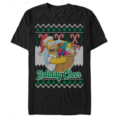 Мужская футболка с принтом Christmas Homer Holiday Cheer Sweater черного цвета