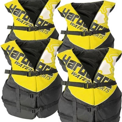 комплект из 4 предметов Hardcore Coast Guard type III PFD для взрослых; спасательный жилет для взрослых; спасательный жилет для плавания; водные лыжи, вейкборд, каяк; желтый