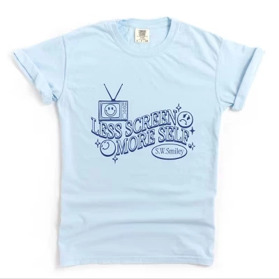 S.W.Smiley Less Screen More Self - Женская одежда, окрашенная футболка с рисунком из шамбре