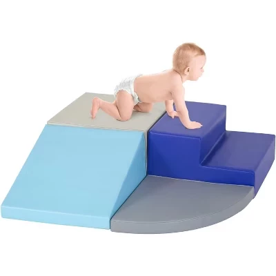 Набор из 4 предметов, игрушки для скалолазания для малышей 1-3 лет, пенопластовые блоки, игрушки для скалолазания для малышей, крытая детская композитная игрушка для ползания синего цвета
