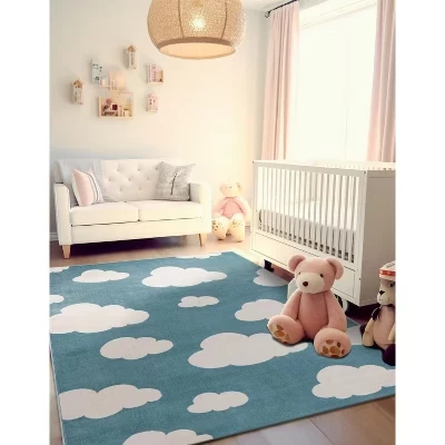 Моющийся домашний тканый коврик Whimsy Kids Clouds