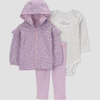 Комплект Carter's Cheetah для девочек, 3 предмета, фиолетовый