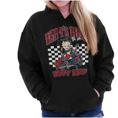 Крутая толстовка Betty Boop Biker Bash с капюшоном и рисунком из мультфильма, женская лицензионная черная