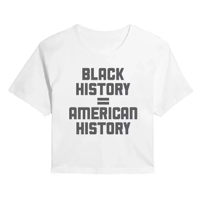 Женская укороченная футболка с графическим рисунком History Equals American History белого цвета