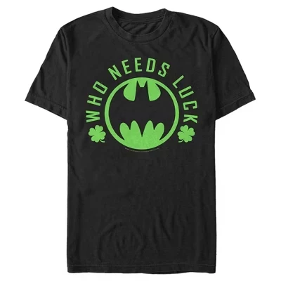 Мужская футболка с логотипом Batman St. Patrick's Day Who Needs Luck с логотипом летучей мыши, черная