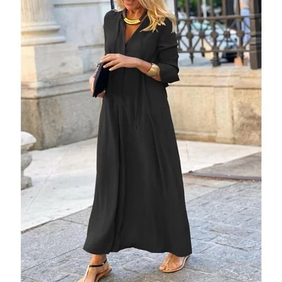 Женское платье BLUEMING с отложным воротником, черное