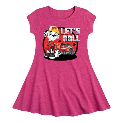 Платье для девочек - Paw Patrol - Let's Roll Marshall Fit & Flair с коротким рукавом и графическим принтом цвета Хизер фуксия