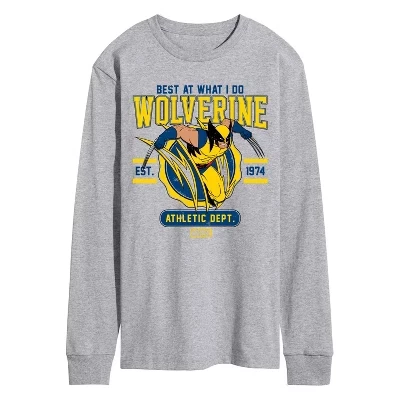 Men's -  - Wolverine Collegiate Scratch Long Sleeve Graphic T-Shirt athletic heather