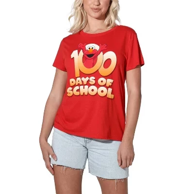 Women's  Elmo 100 Days Loose T-Shirt red