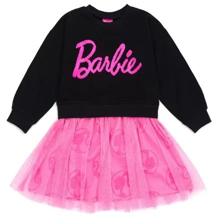 Платье для девочек Barbie френч-терри, черно-розовое