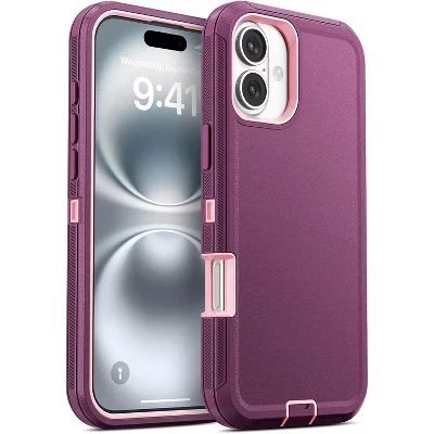 Чехол, совместимый с iPhone 16 Plus - Трехслойная сверхпрочная защита фиолетового цвета