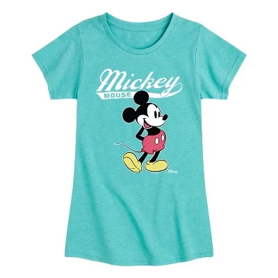 Приталенная футболка с коротким рукавом и рисунком от Mickey Mouse Varsity бирюзового цвета