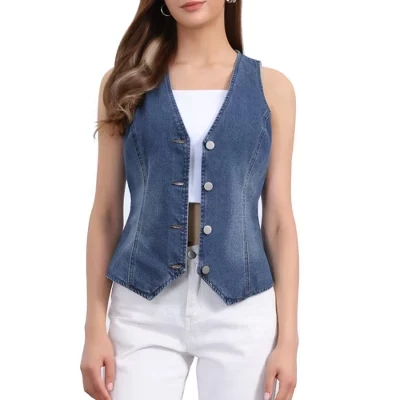 Женский джинсовый жилет Inspire Chic с V‑образным вырезом, синий