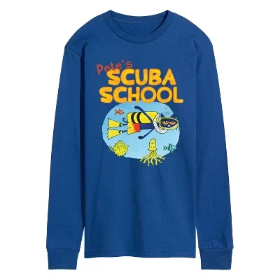 Мужская футболка Pete's Scuba School с длинным рукавом и рисунком королевского синего цвета