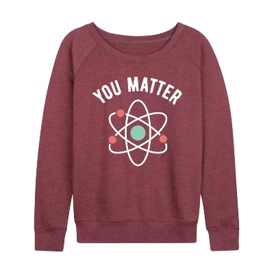 Женская рубашка You Matter из легкого французского махрового полотна с широким вырезом и длинным рукавом с графическим рисунком цвета вереска темно-бордового цвета.