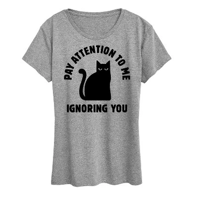 Женская футболка Cat Pay Attention To Me с коротким рукавом и графическим рисунком серого цвета