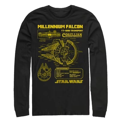 Мужская рубашка с длинными рукавами Millennium Falcon Schematics черного цвета