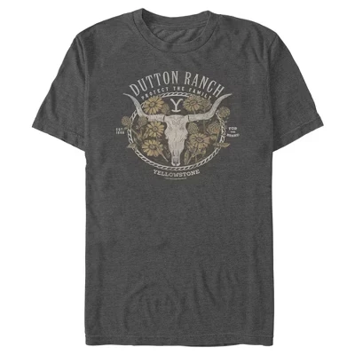 Мужская футболка Charcoal heather с черепом коровы и цветами защищает семью