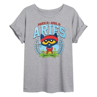 Женская футболка Pete the Cat Aries оверсайз, меланж-серый