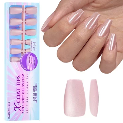 Накладные ногти BTArtboxnails XCOATTIP® - Коллекция Cat Eye - Короткий гроб,Короткие миндальные ногти - Bling Baby -миндаль весом 160 карат