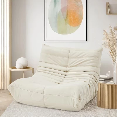 Кресло-мешок Togo Sofa, 28D пена с эффектом памяти, легко моется и переносится, Высококачественная искусственная кожа, Легкий напольный диван для гостиной, спальни бежевого цвета