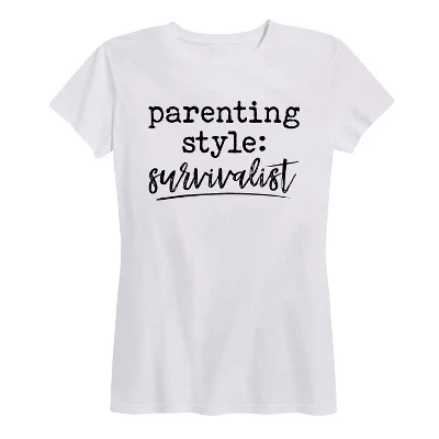 Women's -  - Parenting Style Survivalist Short Sleeve Graphic T-Shirt white